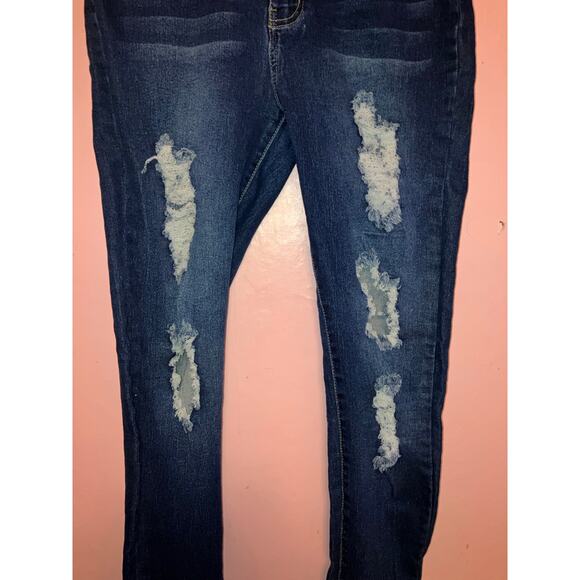 Fashion Nova blue distressed high waisted skinny jeans size 11/12 juniors - Picture 2 of 5